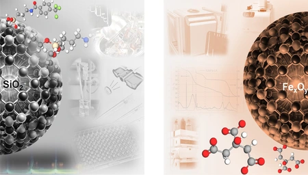 Künstlerische Darstellung der Nanopartikel und deren atomare Struktur