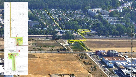 Planung Fuß- und Radwegbrücke © WISTA.Plan | Helicolor-Luftbild Berlin, Planausschnitt: IGS