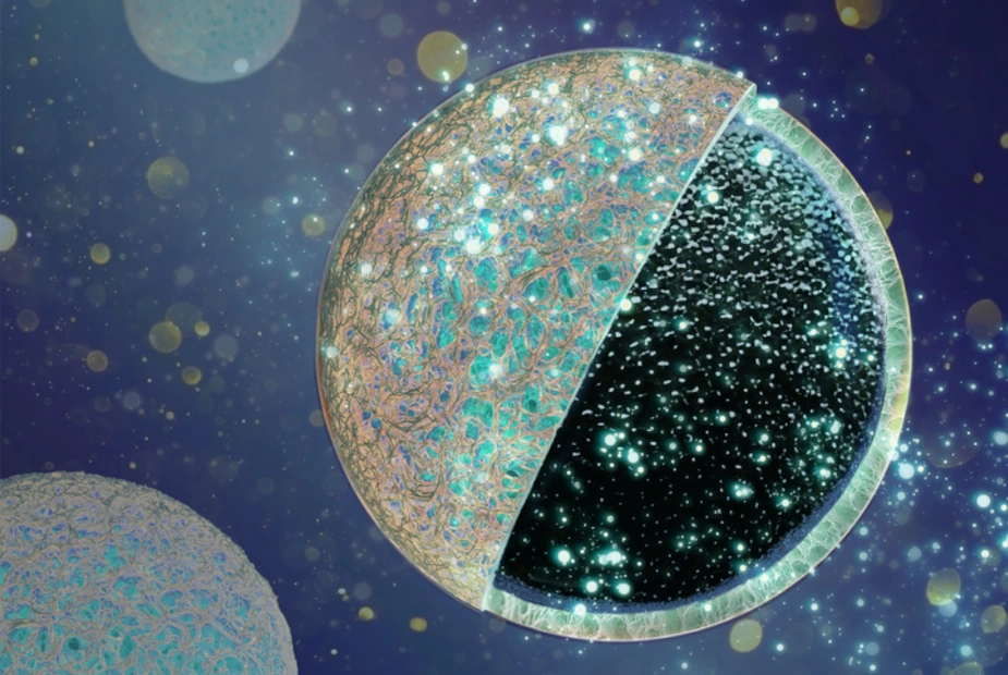 Darstellung einer Kohlenstoffanode: kugelförmiges Element mit einer Schutzschicht
