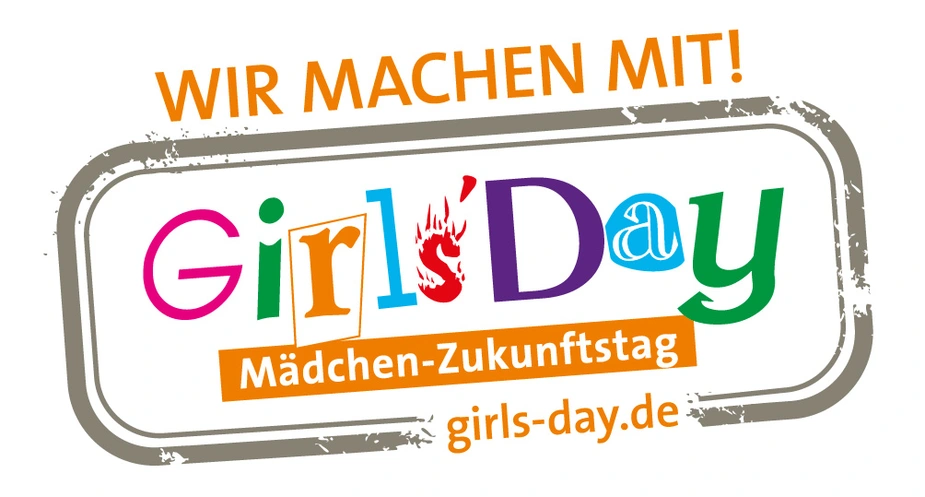 Logo: Girls'Day Mädchen-Zukunftstag. Text: Wir machen mit!