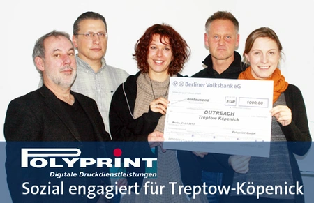 Weihnachtsspende von Polyprint geht an OUTREACH. Bild: Polyprint