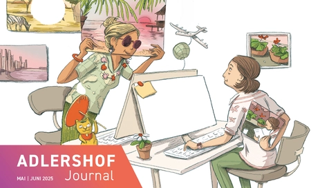 Illustration: colleagues showing each other holiday photos